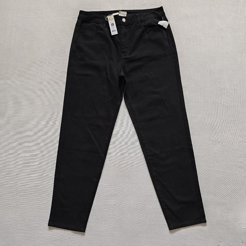 Charlie Paige Women's Black Stretch Denim Pants Size M High Rise Straight Leg